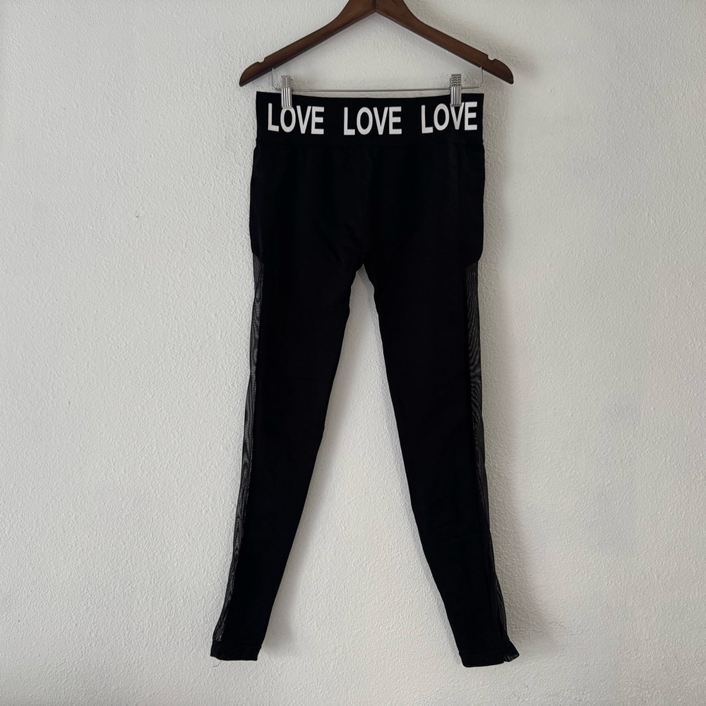 Mesh Panel High Waisted Athletic Leggings Black L/XL Soho Girls Edgy Sporty - Picture 12 of 12